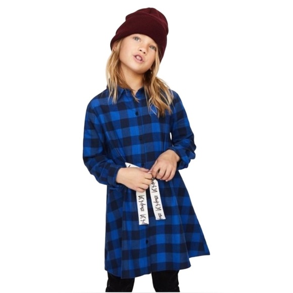 Zara Girls Blue Plaid Shirt Dress 11/12 | Let’s Dance Tie Fall Flannel Look - Picture 1 of 8